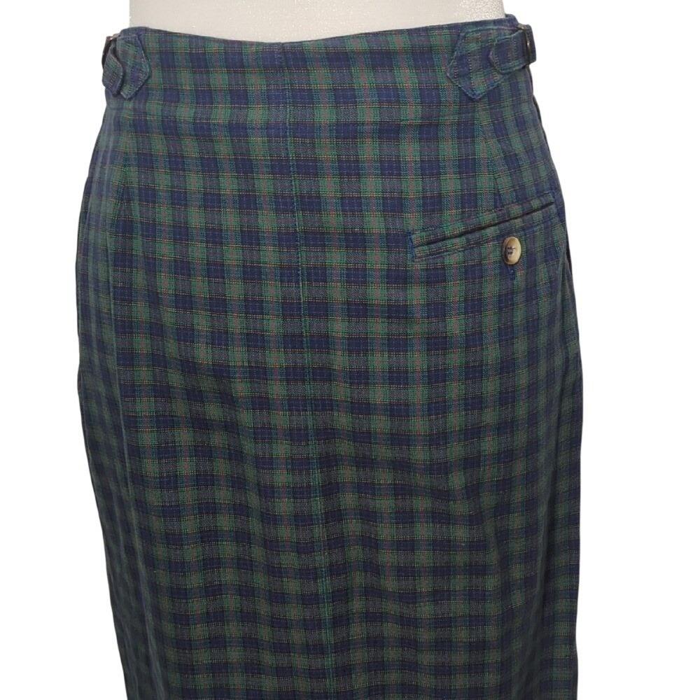 Vintage 80s 90s Nautica Tartan Plaid Green Blue Women's Skirt Midi Maxi Fall Med - Picture 9 of 16